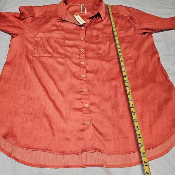Anthropologie Relaxed Top Button Up Shirt Women Size XL Shiny Rose - Picture 10 of 16